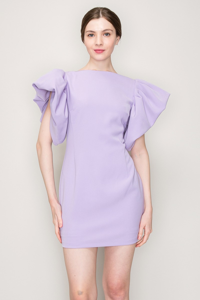 Voluminous Puffed Sleeves Column Mini Dress #23506565