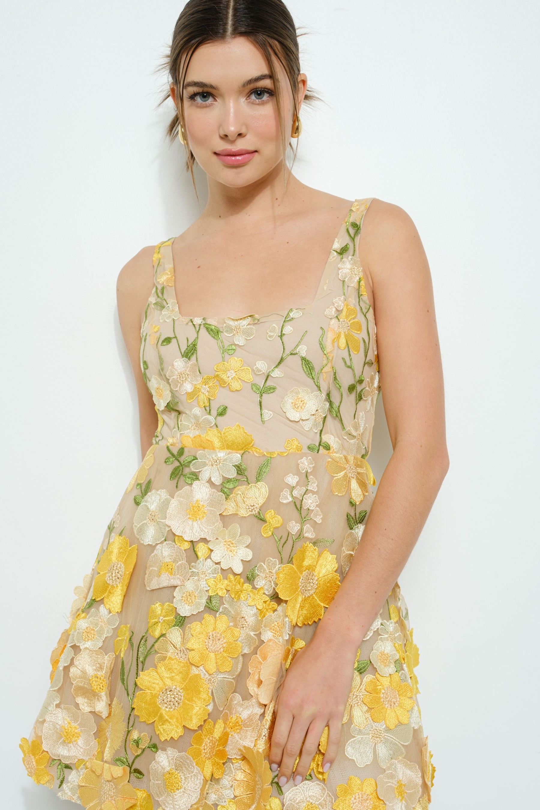 Sleeveless 3d Floral Embroidered Mini Dress #23555773