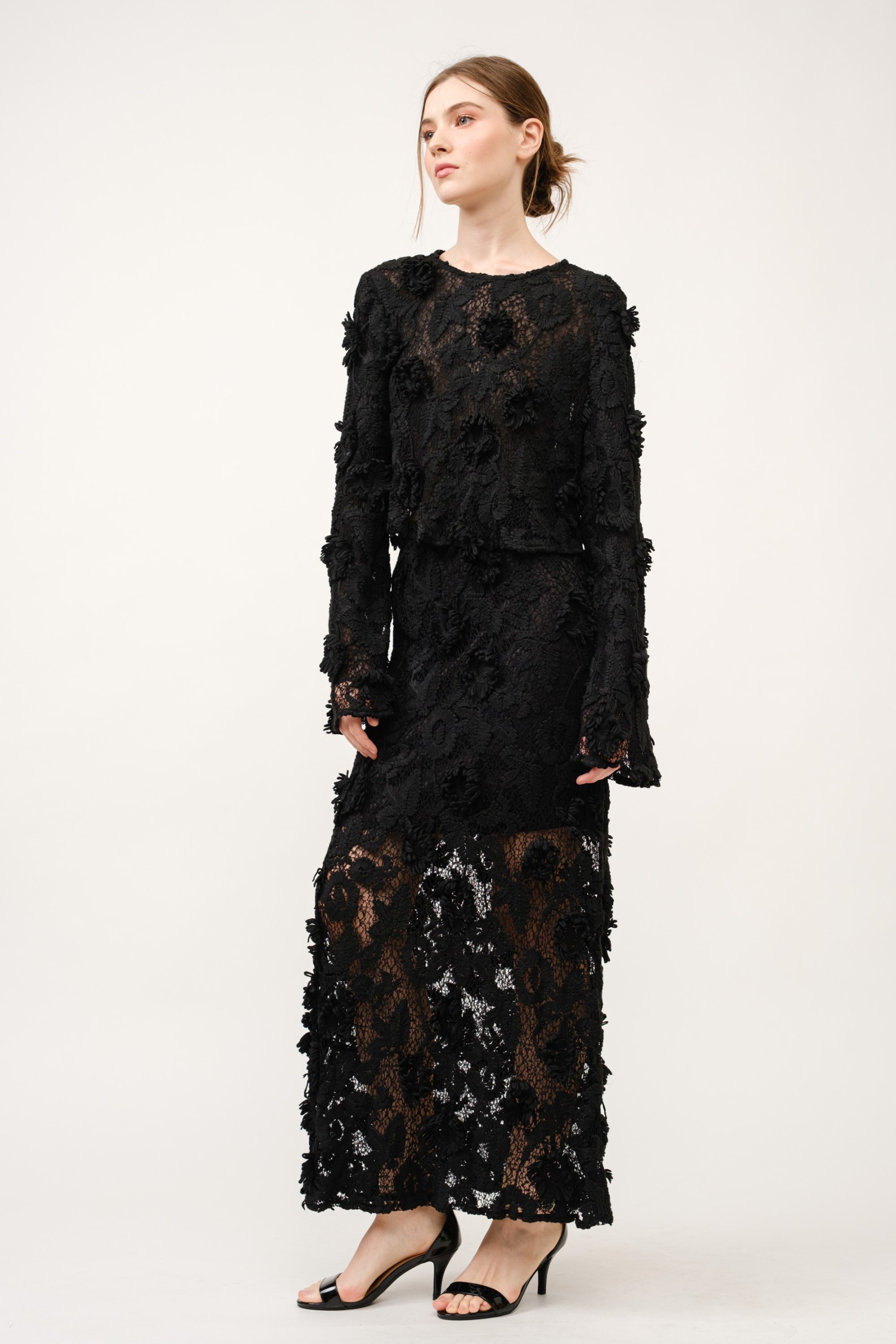 High Waist Floral Lace Maxi Skirt #22907346