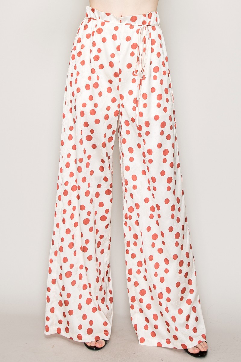 High Waist Polka Dot Printed Wide Pants #23565392