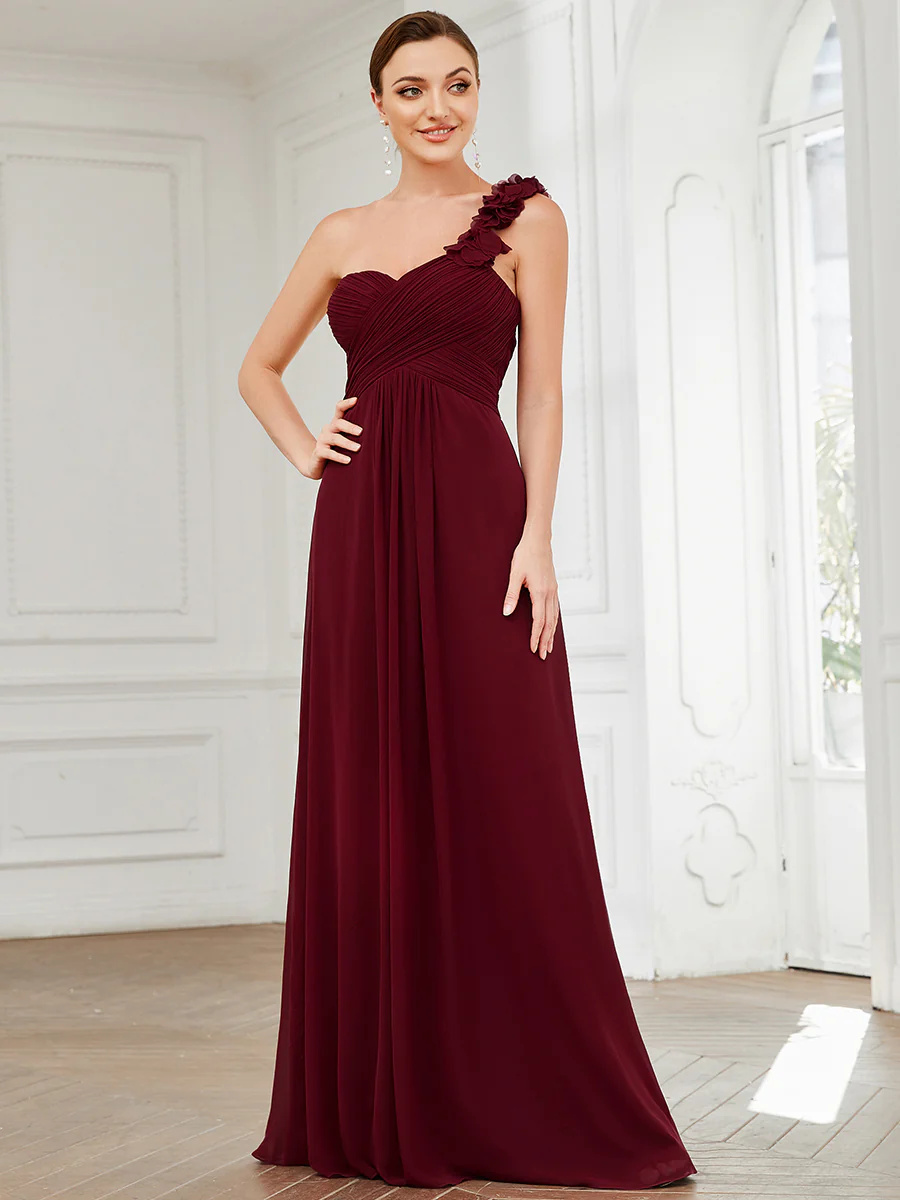 Maxi Long One Shoulder Chiffon Bridesmaid Dress #EMEY01862