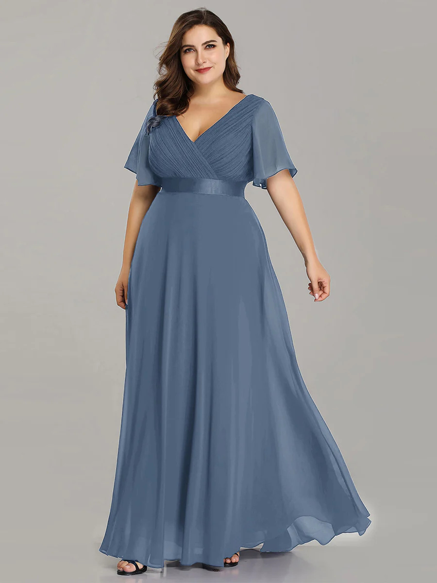 Double V-Neck Ruffles Padded Plus Size Bridesmaid Dress #EP09890
