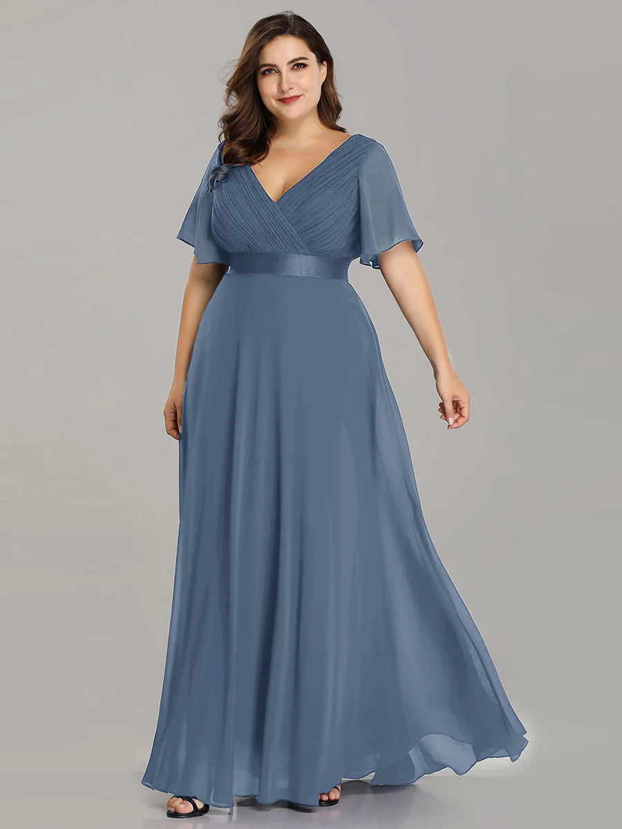 Double V-Neck Ruffles Padded Plus Size Bridesmaid Dress #EP09890