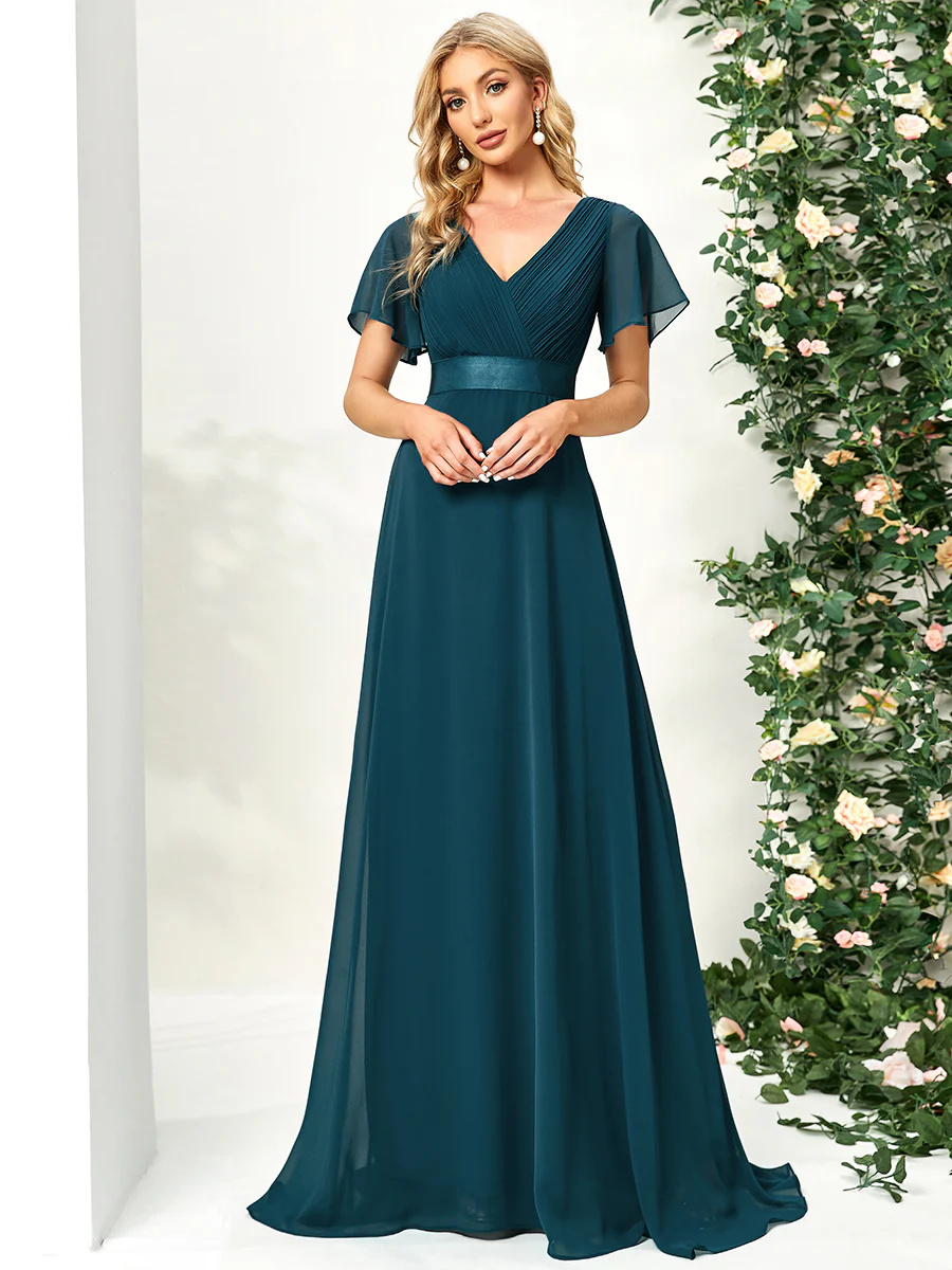 Glamorous Double V-Neck Ruffles Padded Bridesmaid Dress #EMEP09890C