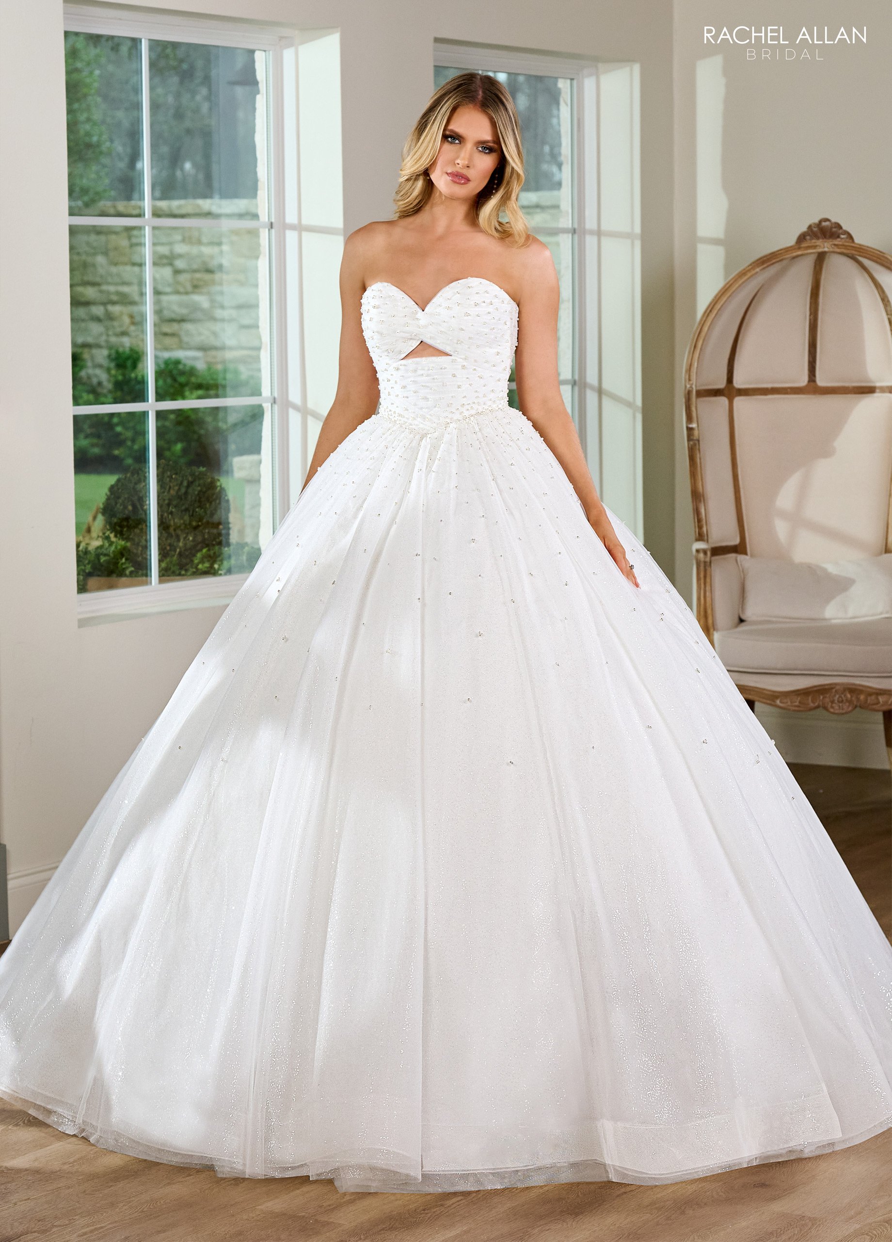 Ball Gown Sweetheart Glitter Tulle Beaded Wedding Dress RB6148