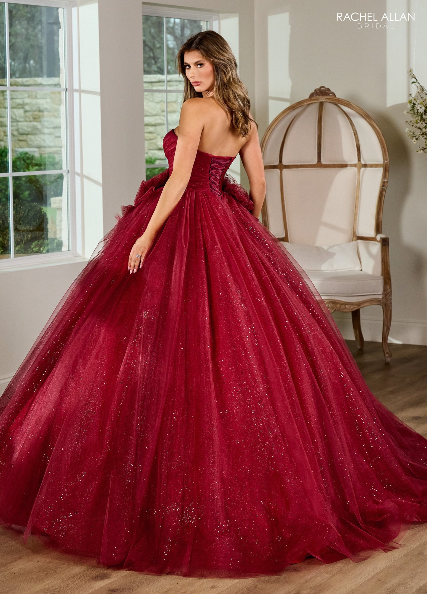 Romance Off-The-Shoulder Glittering Tulle 3d Flowers Wedding Dress RB6153