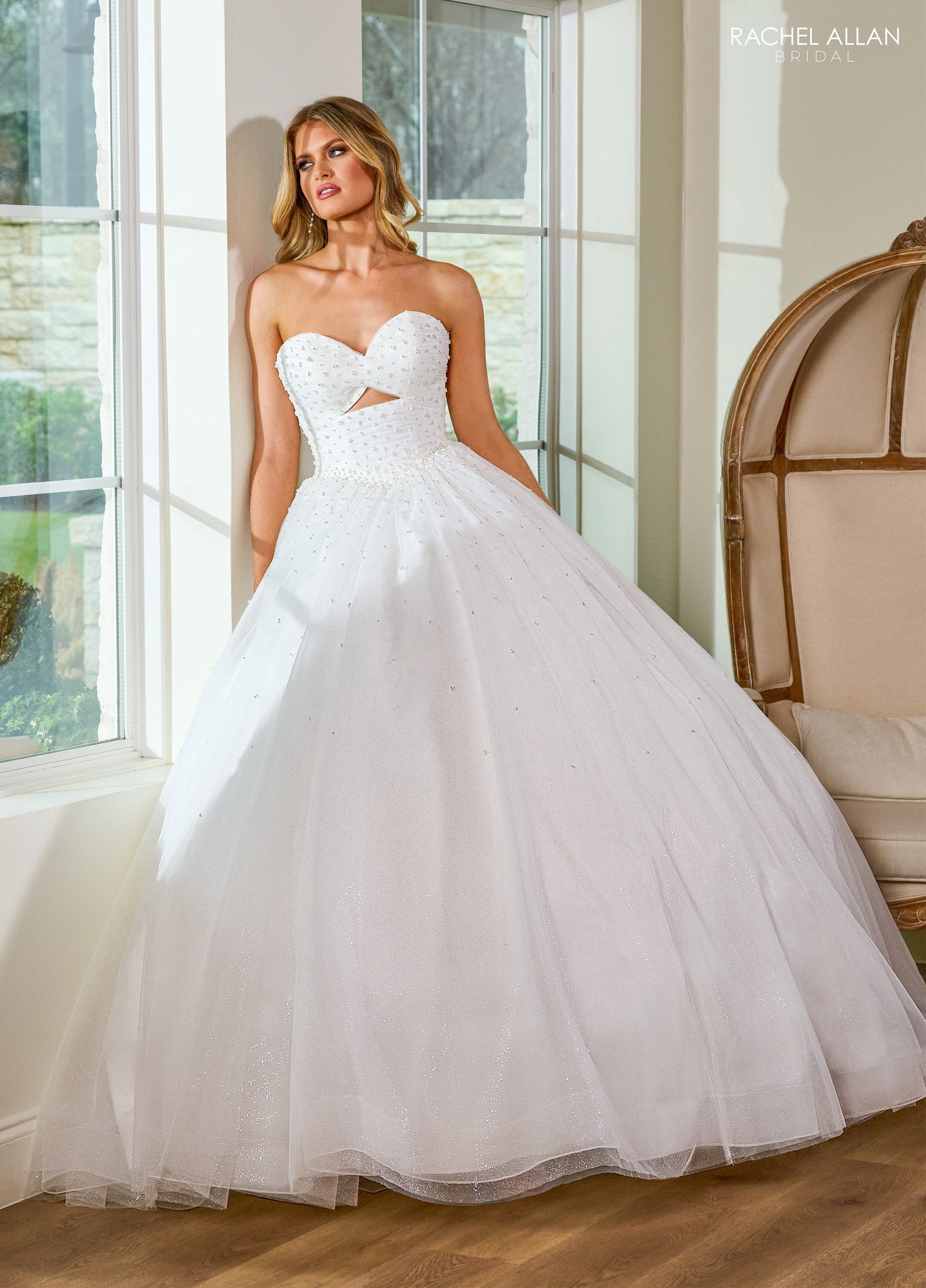 Ball Gown Sweetheart Glitter Tulle Beaded Wedding Dress RB6148