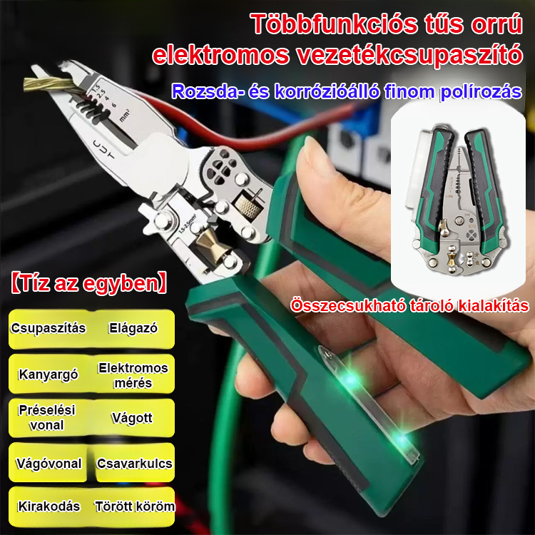 【10 az 1-ben】 Multifunkcionális fogó szigetelésméréshez és -csupaszításhoz, energetikai mérnöki vállalatok által használt!