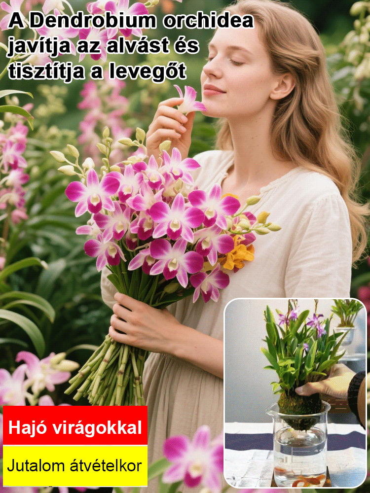  Illatos Dendrobium Orchidea Alvásjavító Légfrissítő Növény🌼  Akár két hétig is kibírja víz nélkül. Egész évben zöld marad. Virágzása hosszú ideig tart.