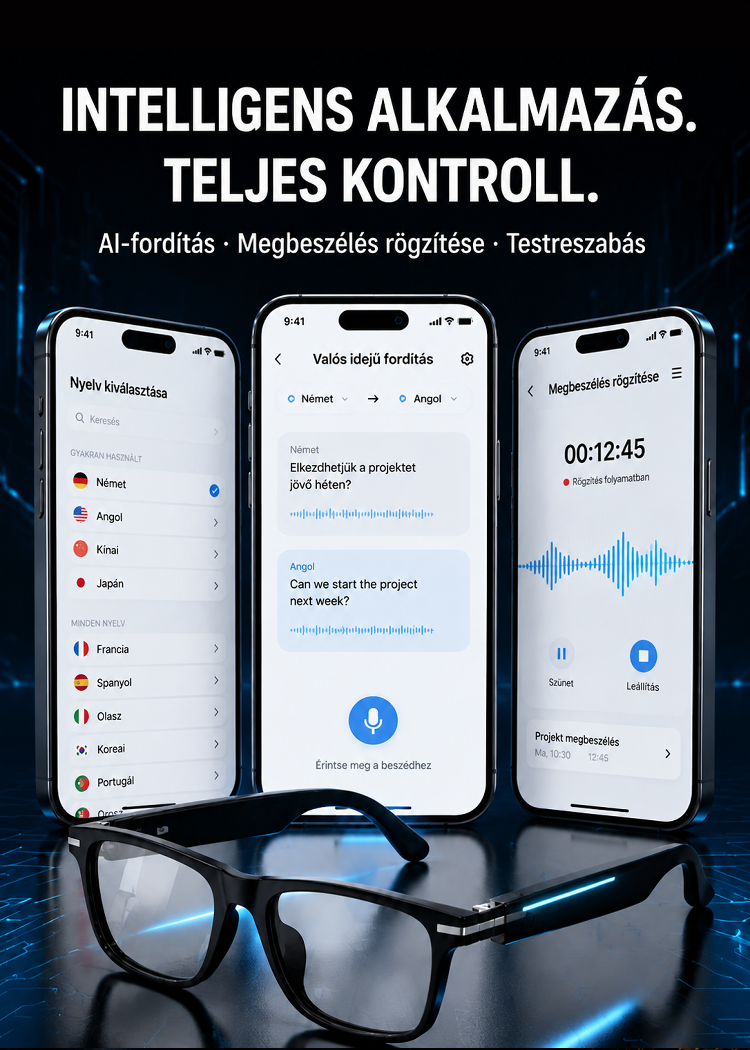 🚀 Lépj be a jövőbe az új generációs AI Okosszemüveggel! 🕶️ Unod már a hunyorgást és a telefonod folyamatos bámulását? Ez a szuperkönnyű, repülőgépipari szénszálas okosszemüveg mindent tud, amire a mindennapokban szükséged van!