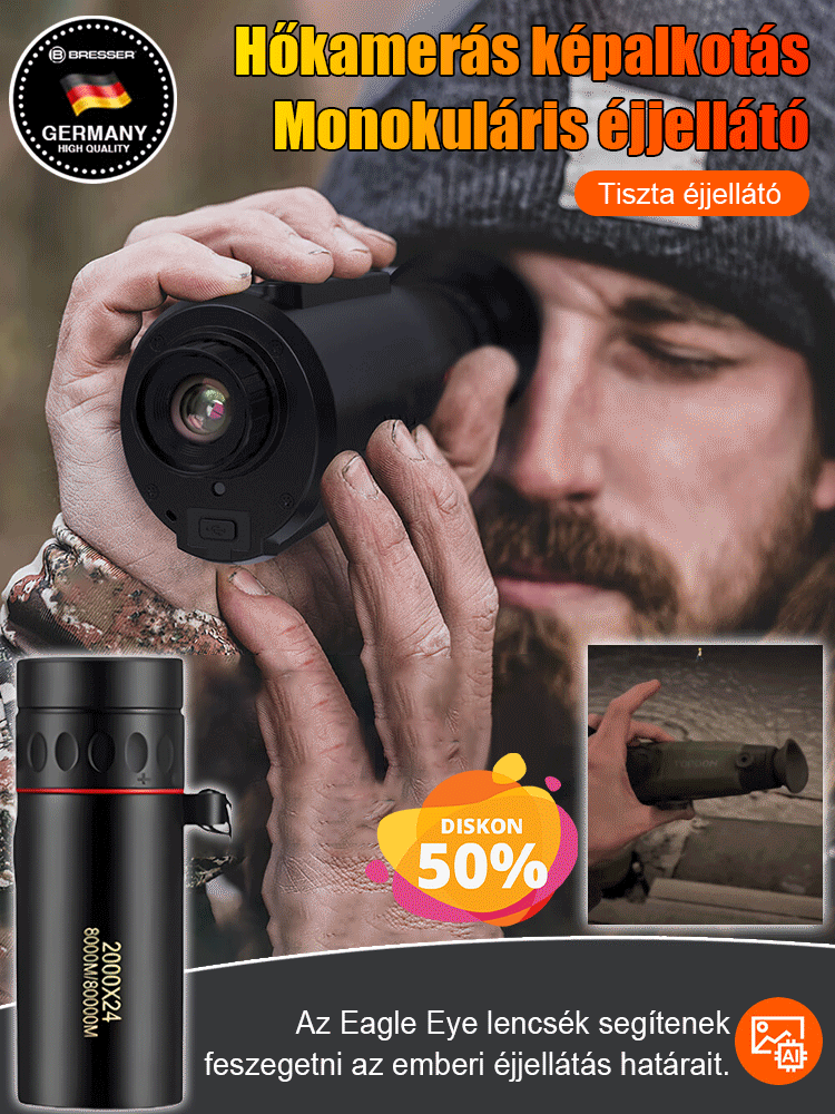 Monokuláris éjjellátó német hőkamerás technológiával. Látótávolság meghaladja az 1000 métert!