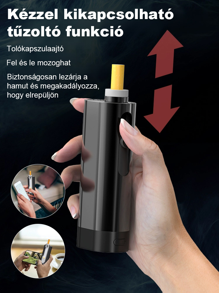 Elege van a hamuból és a cigarettafüstből? Csak helyezzen be egy cigarettát, és finoman nyomja meg. A volfrámszál automatikusan begyullad – a biztonságos dohányzásért, akár vezetés közben is.