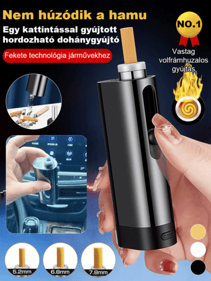Elege van a hamuból és a cigarettafüstből? Csak helyezzen be egy cigarettát, és finoman nyomja meg. A volfrámszál automatikusan begyullad – a biztonságos dohányzásért, akár vezetés közben is.