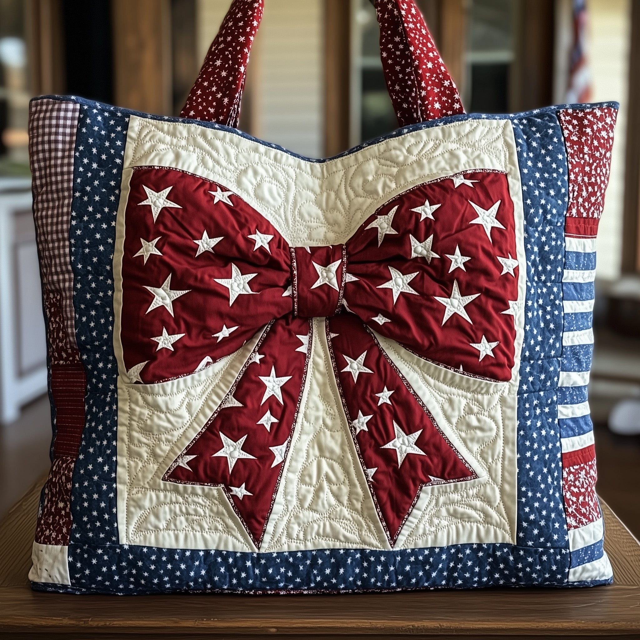 Patriotic Bow Quilted Tote Bag