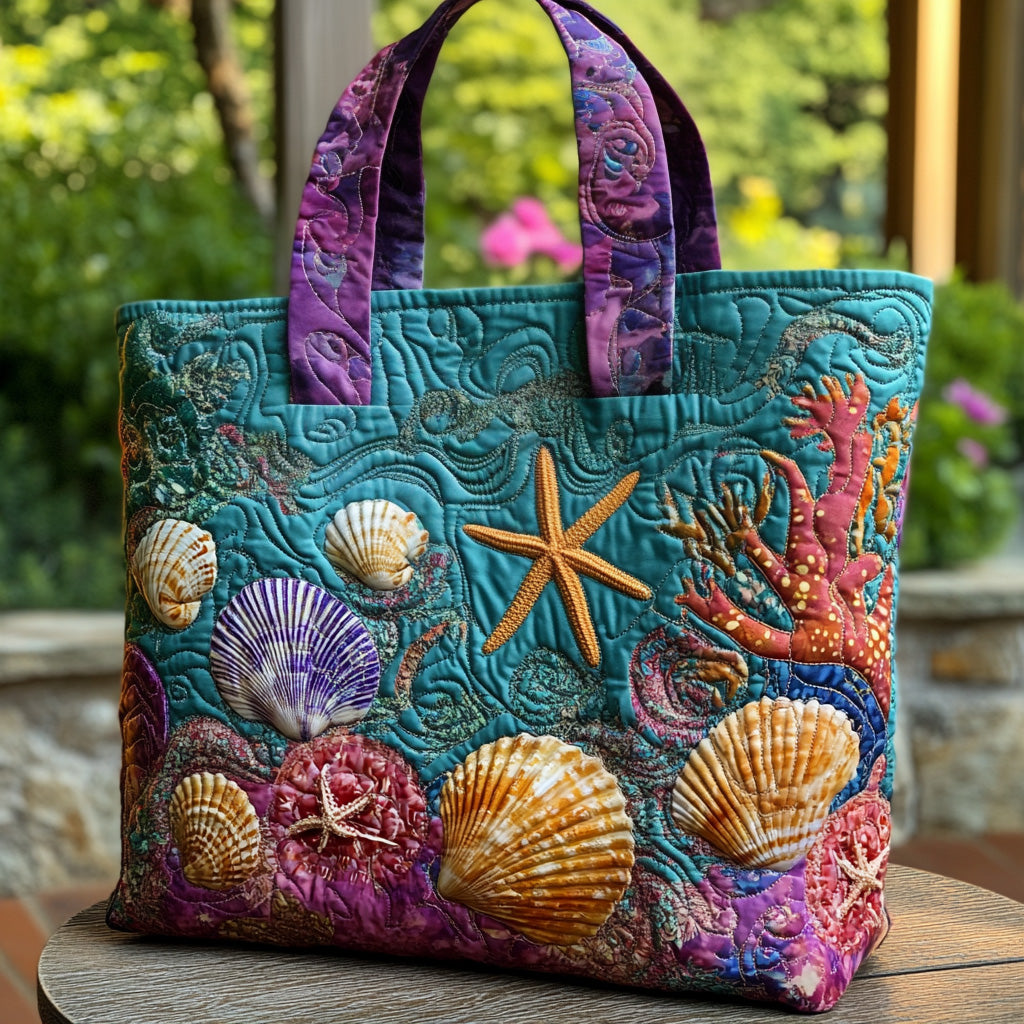 Coral Whisper Quilted Tote Bag