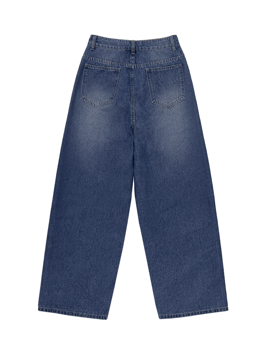 Loose Wide Leg Pockets Solid Color Jean Pants Bottoms