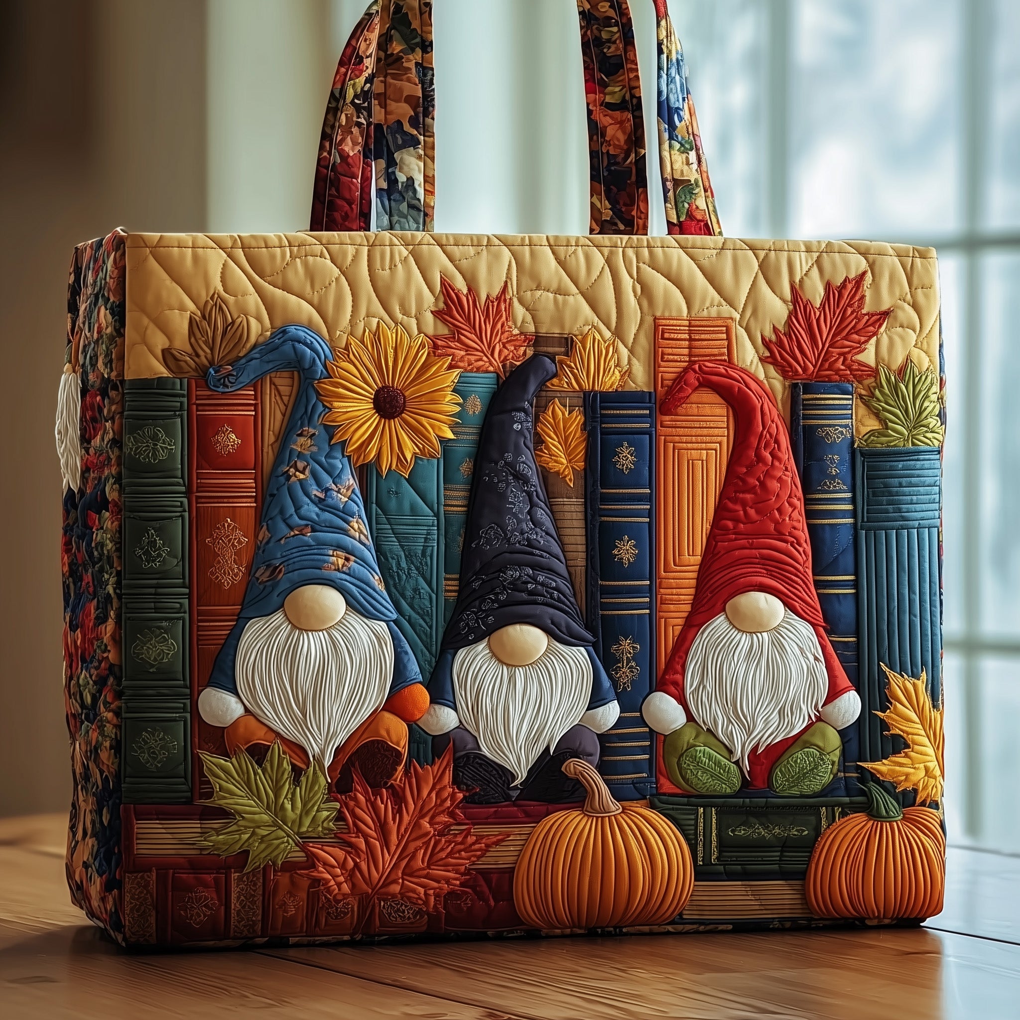 Autumn Library Quilted Tote Bag