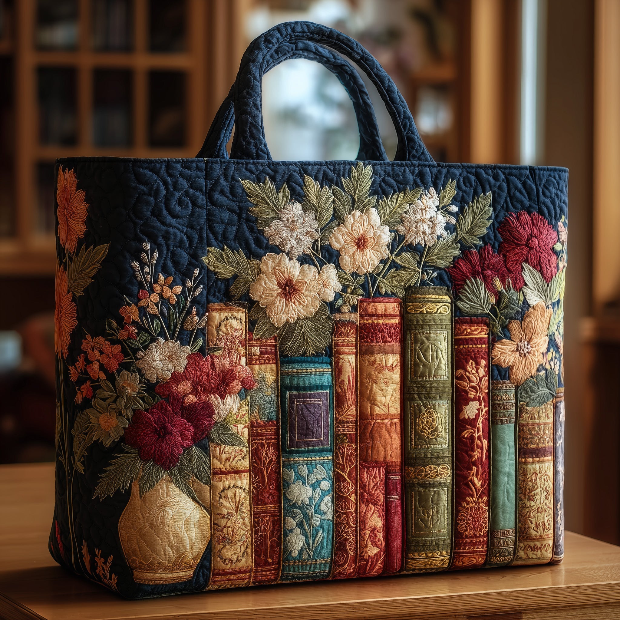 Vintage Bookish Quilted Tote Bag