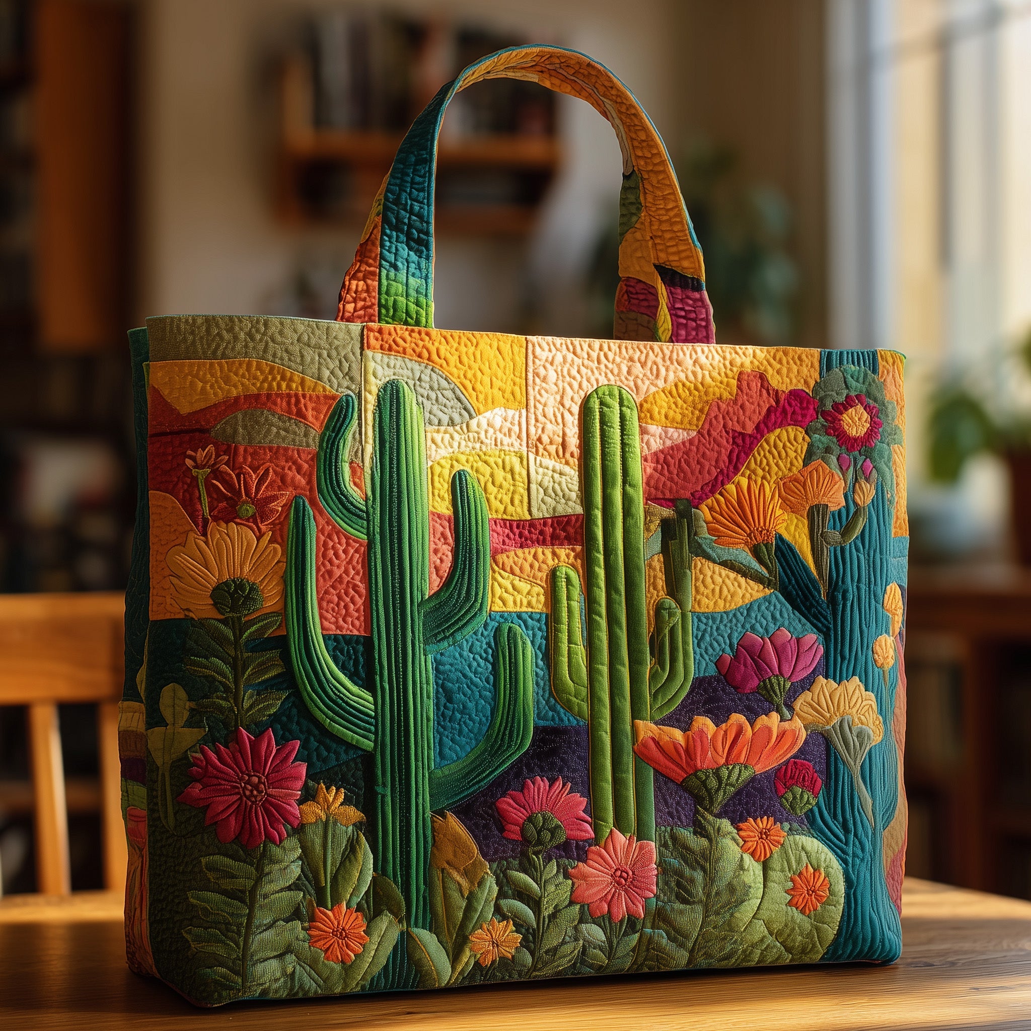 Cacti Garden Quilted Tote Bag