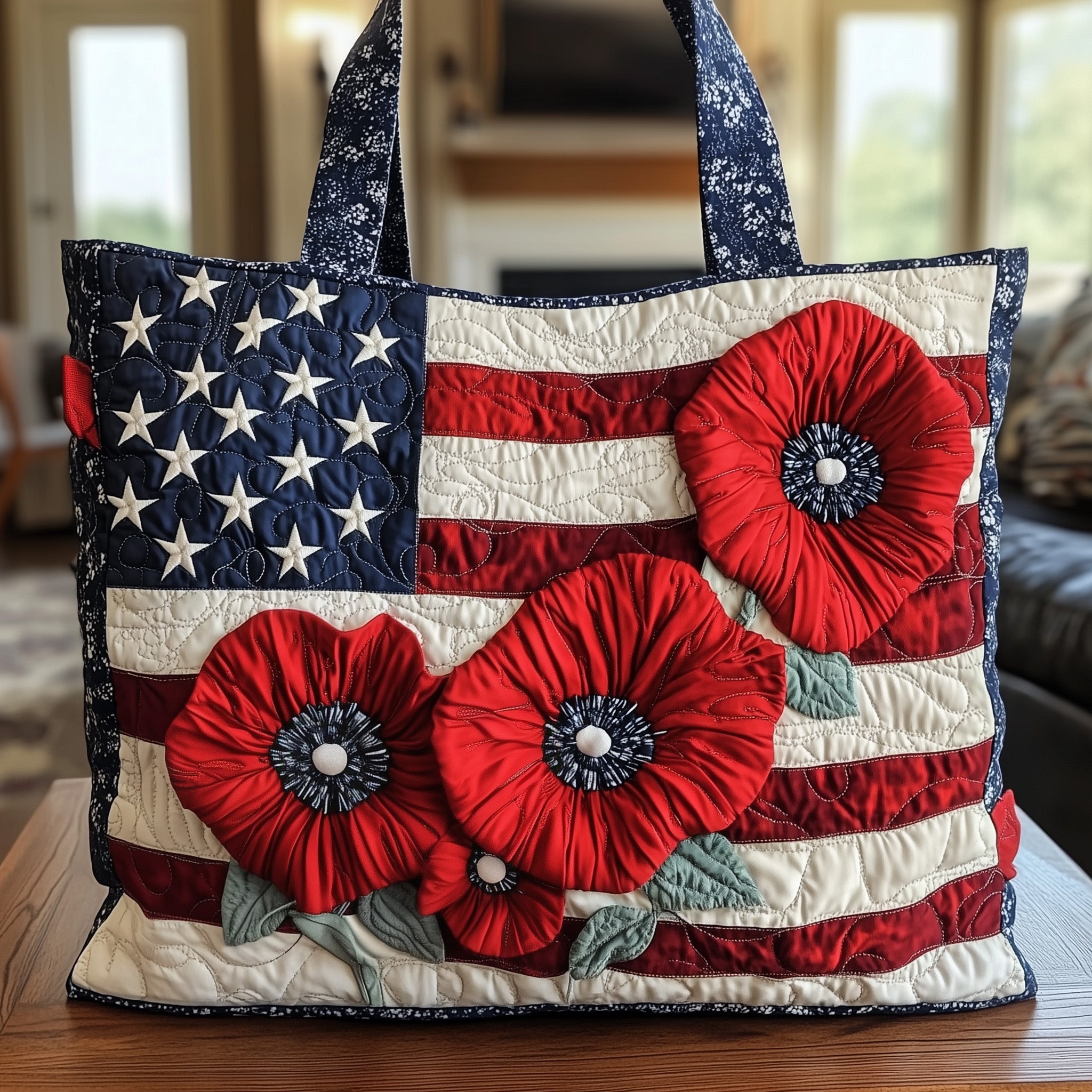 Patriot Poppy Quilted Tote Bag