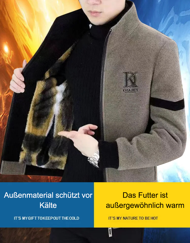 Herrenjacke aus Wolle mit Fellfutter in Colour-Block-Optik