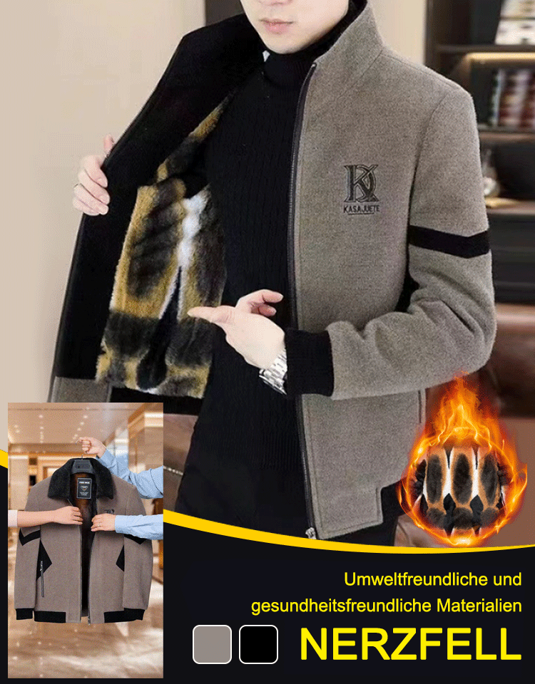 Herrenjacke aus Wolle mit Fellfutter in Colour-Block-Optik
