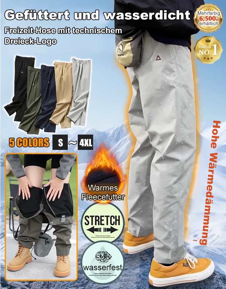 【Gefüttert und wasserdicht】Freizeit-Hose mit technischem Dreieck-Logo