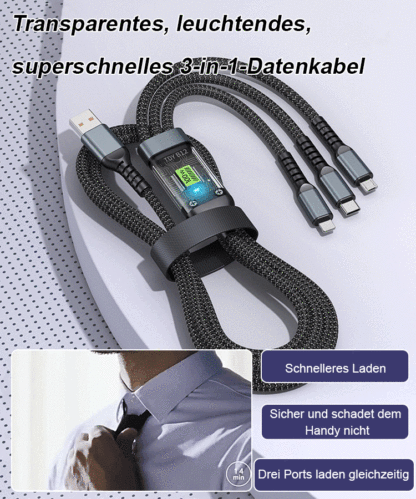 Transparentes Licht-emittierendes superschnelles Lade 3-in-1 Datenkabel
