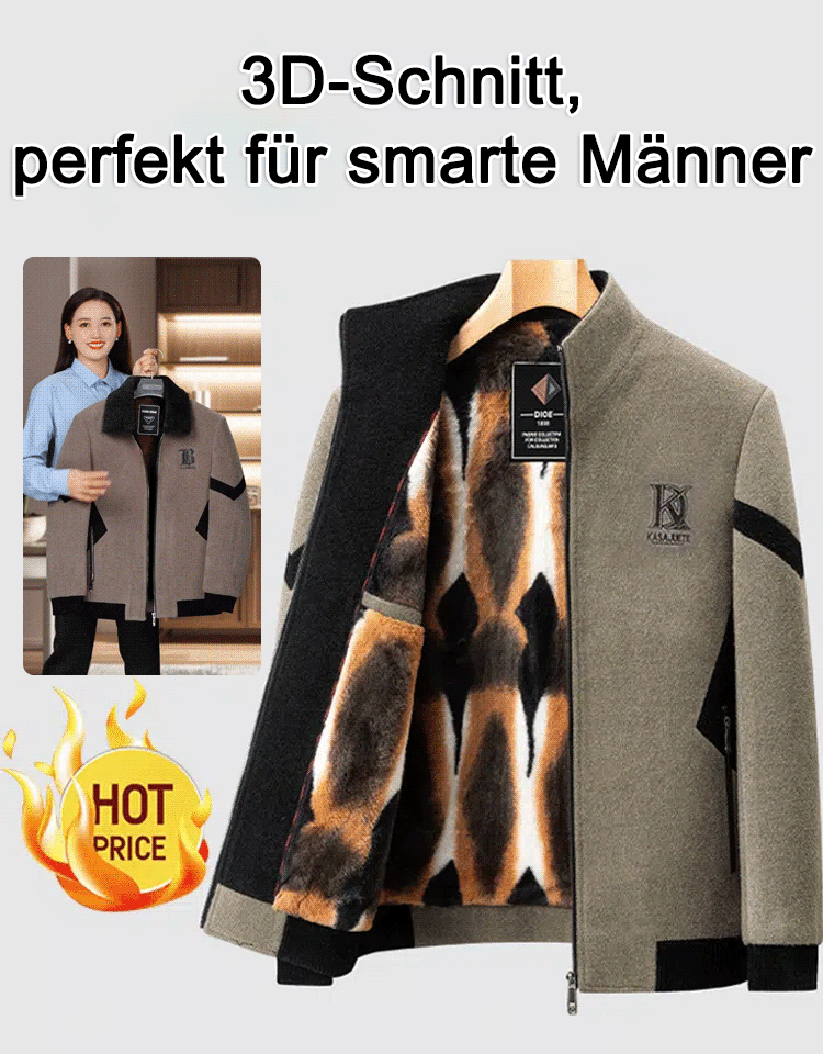 Herrenjacke aus Wolle mit Fellfutter in Colour-Block-Optik