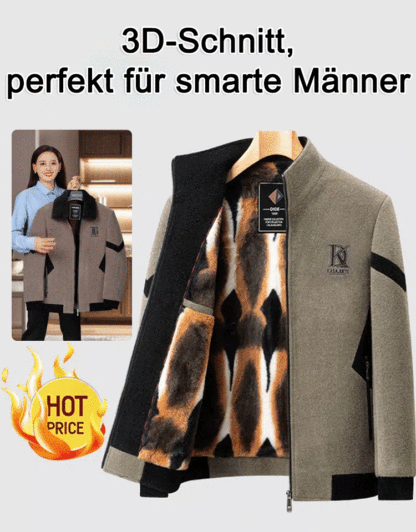 Herrenjacke aus Wolle mit Fellfutter in Colour-Block-Optik