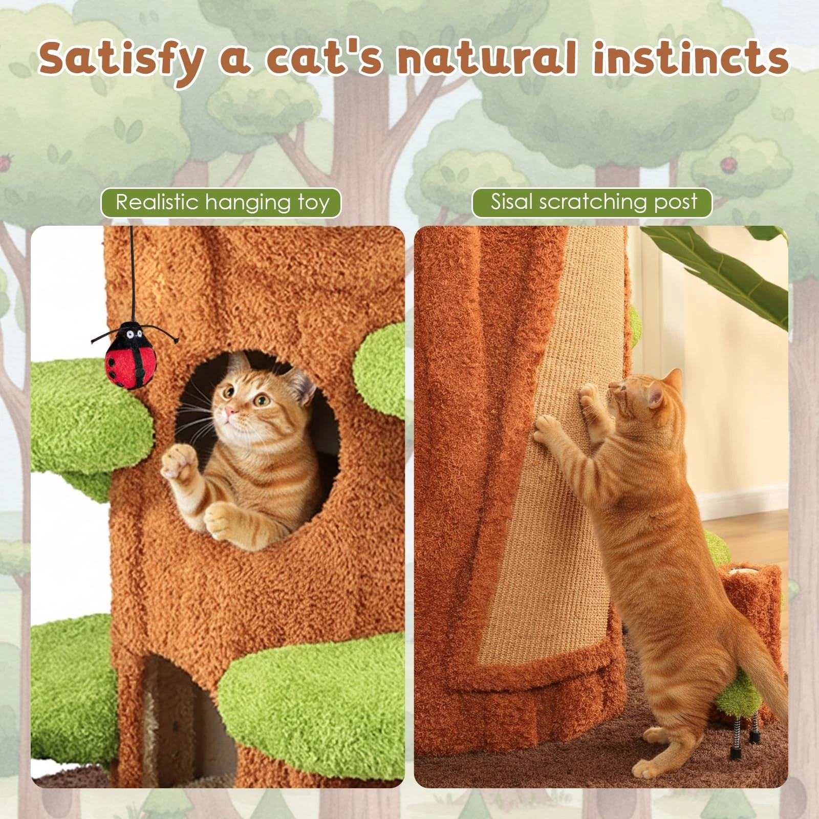 90.5 Inch Tall Cat Tree - Large Magic Forest Cat Tree Tower with Sisal Scratc...