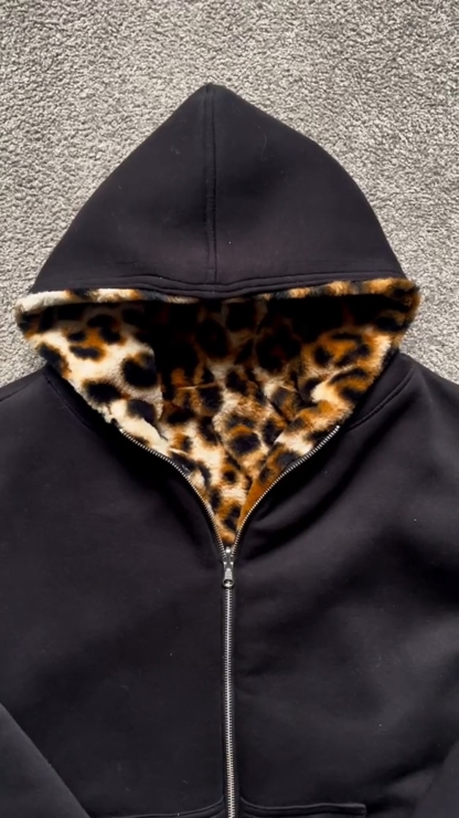 Reversible Leopard Print Zip Sweatshirt 