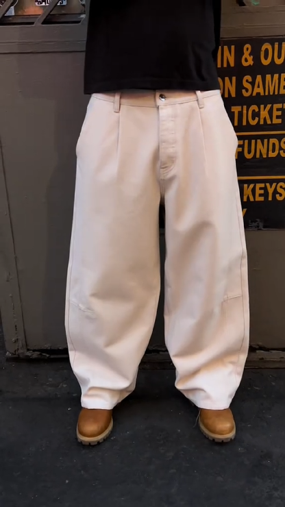 Wide-leg canvas pleated trousers