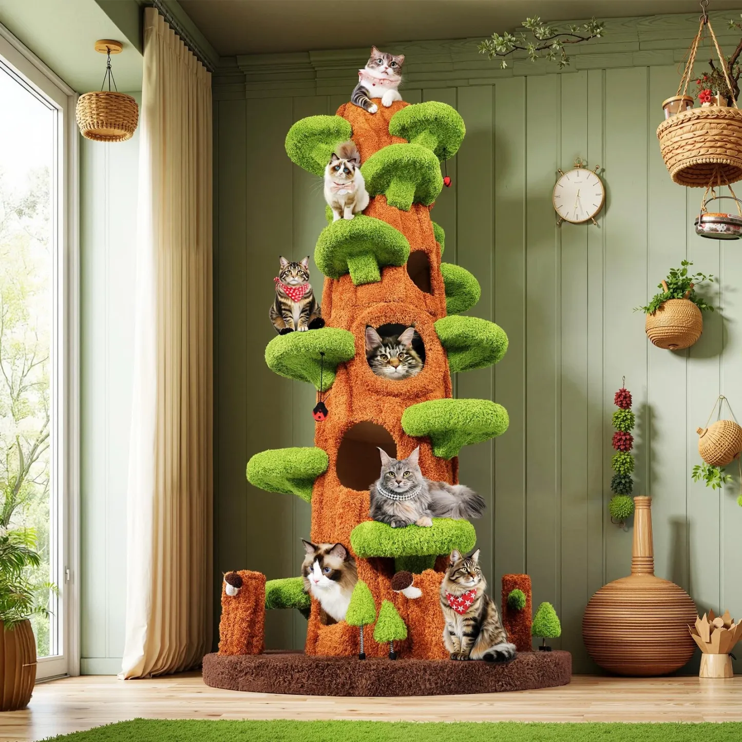 90.5 Inch Tall Cat Tree - Large Magic Forest Cat Tree Tower with Sisal Scratc...