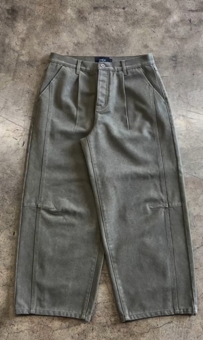 Wide-leg canvas pleated trousers