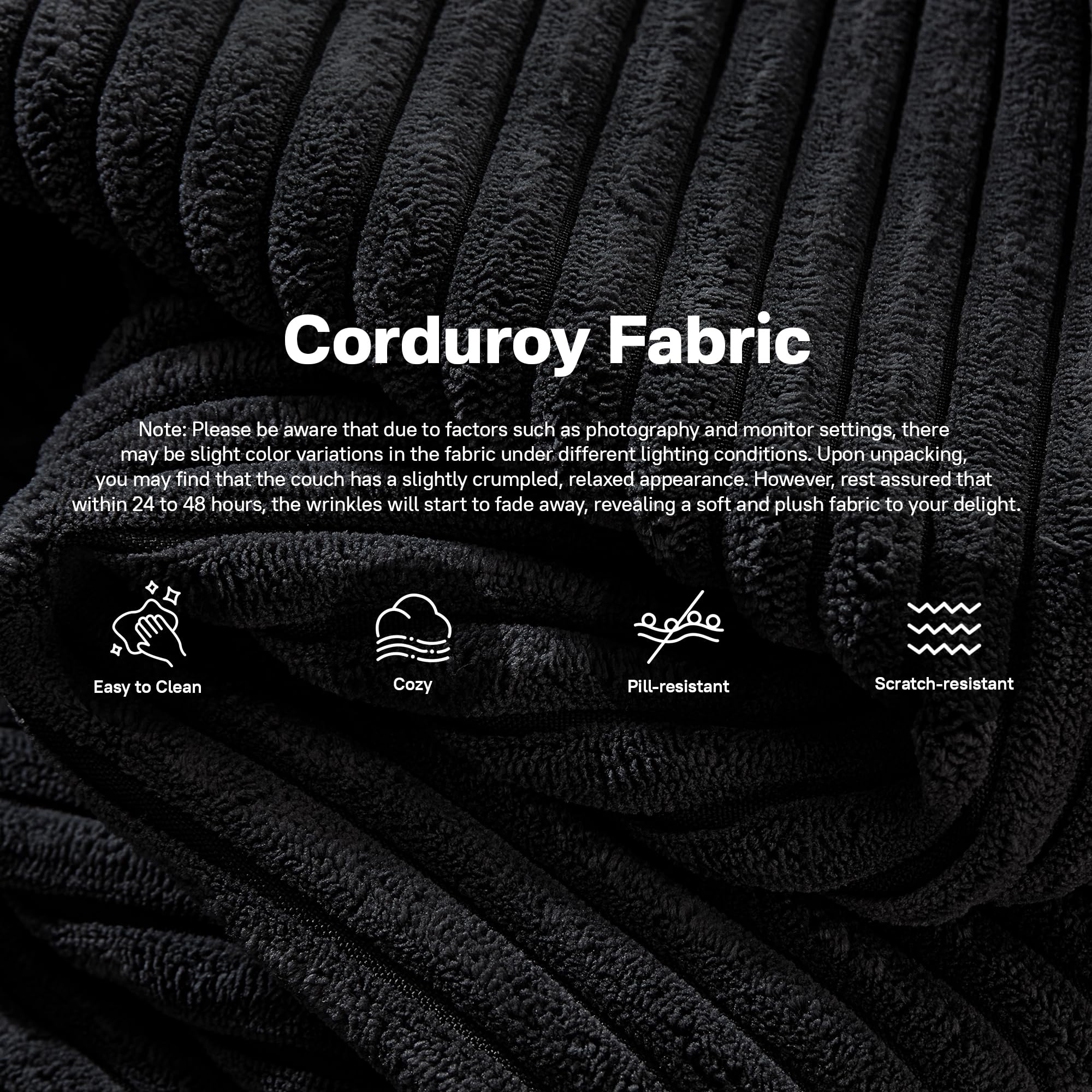 OVthtIOS 104" L-Shape Modular Couch with Chaise, Plush Corduroy Fabric, No Assembly Required