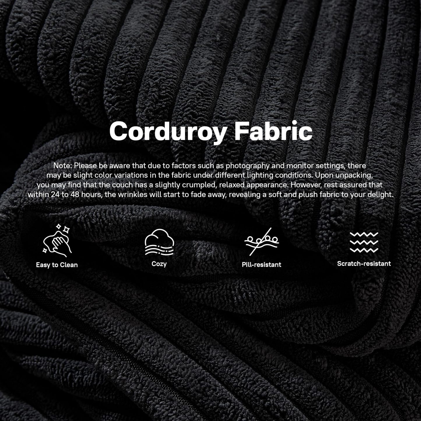 OVthtIOS 104" L-Shape Modular Couch with Chaise, Plush Corduroy Fabric, No Assembly Required