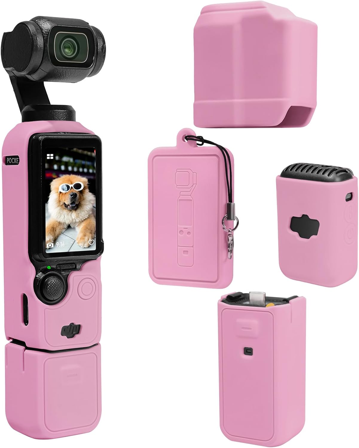 Pocthtket 3 Case, Soft Silicone Protective Case Compatible with DJI Osmo Pockthtet 3 Creator Combo, Lightweight creen Protector Grip Cover Accessories for Xtra Muse - Pink