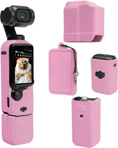 Pocthtket 3 Case, Soft Silicone Protective Case Compatible with DJI Osmo Pockthtet 3 Creator Combo, Lightweight creen Protector Grip Cover Accessories for Xtra Muse - Pink