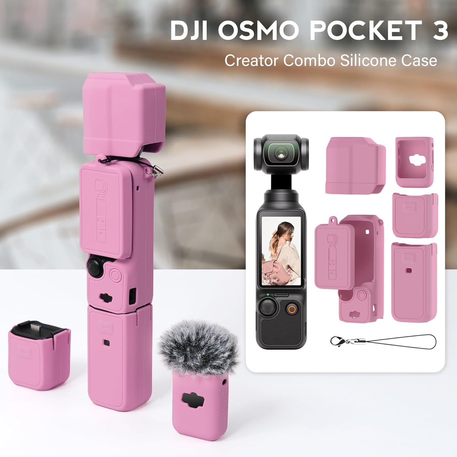 Pocthtket 3 Case, Soft Silicone Protective Case Compatible with DJI Osmo Pockthtet 3 Creator Combo, Lightweight creen Protector Grip Cover Accessories for Xtra Muse - Pink