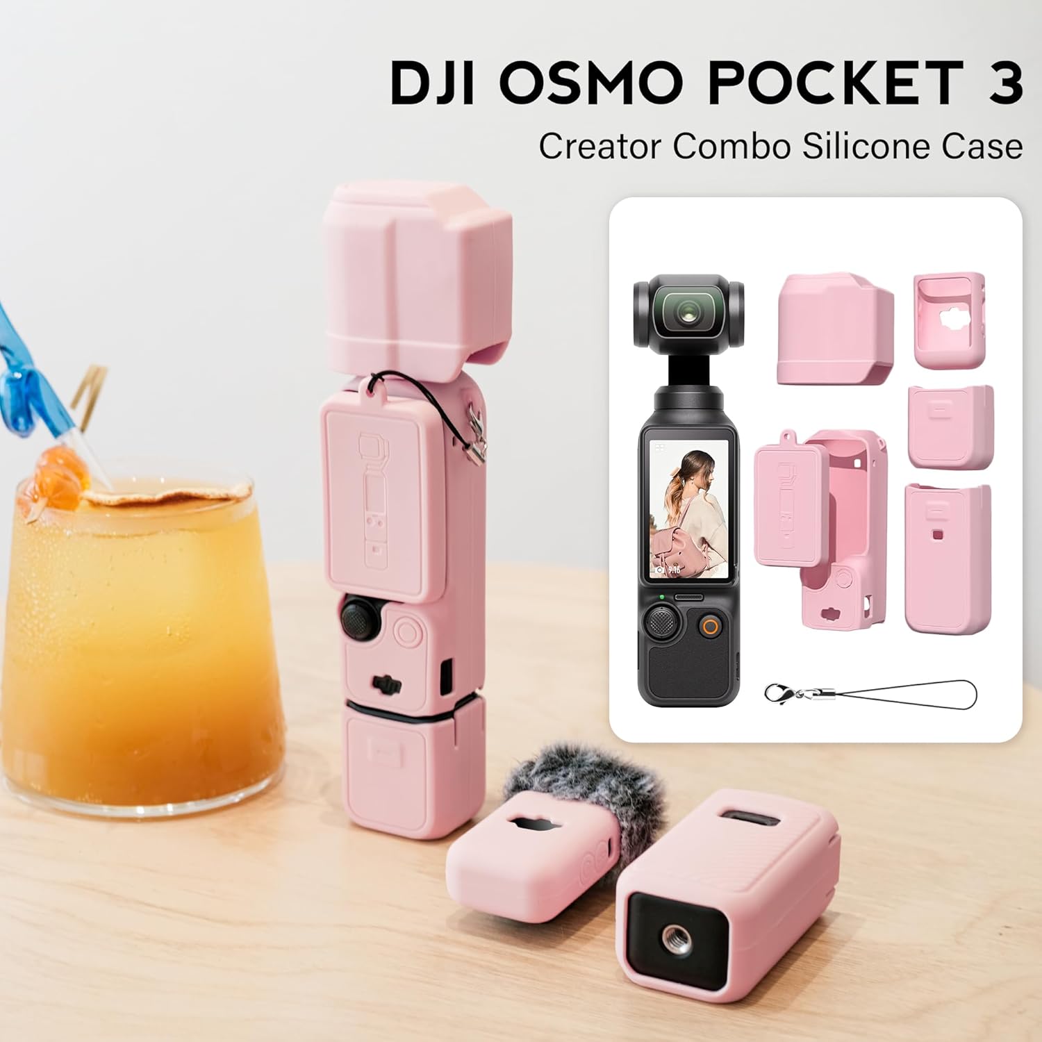 Pocthtket 3 Case, Soft Silicone Protective Case Compatible with DJI Osmo Pockthtet 3 Creator Combo, Lightweight creen Protector Grip Cover Accessories for Xtra Muse - Pink
