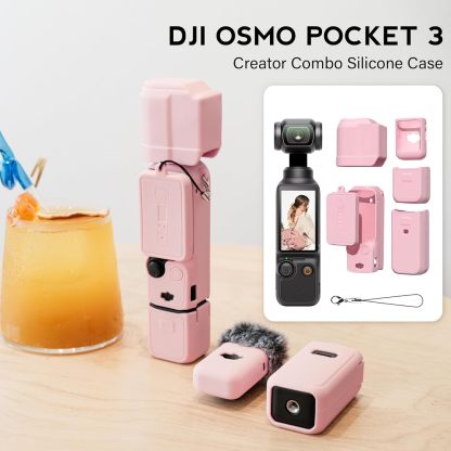 Pocthtket 3 Case, Soft Silicone Protective Case Compatible with DJI Osmo Pockthtet 3 Creator Combo, Lightweight creen Protector Grip Cover Accessories for Xtra Muse - Pink