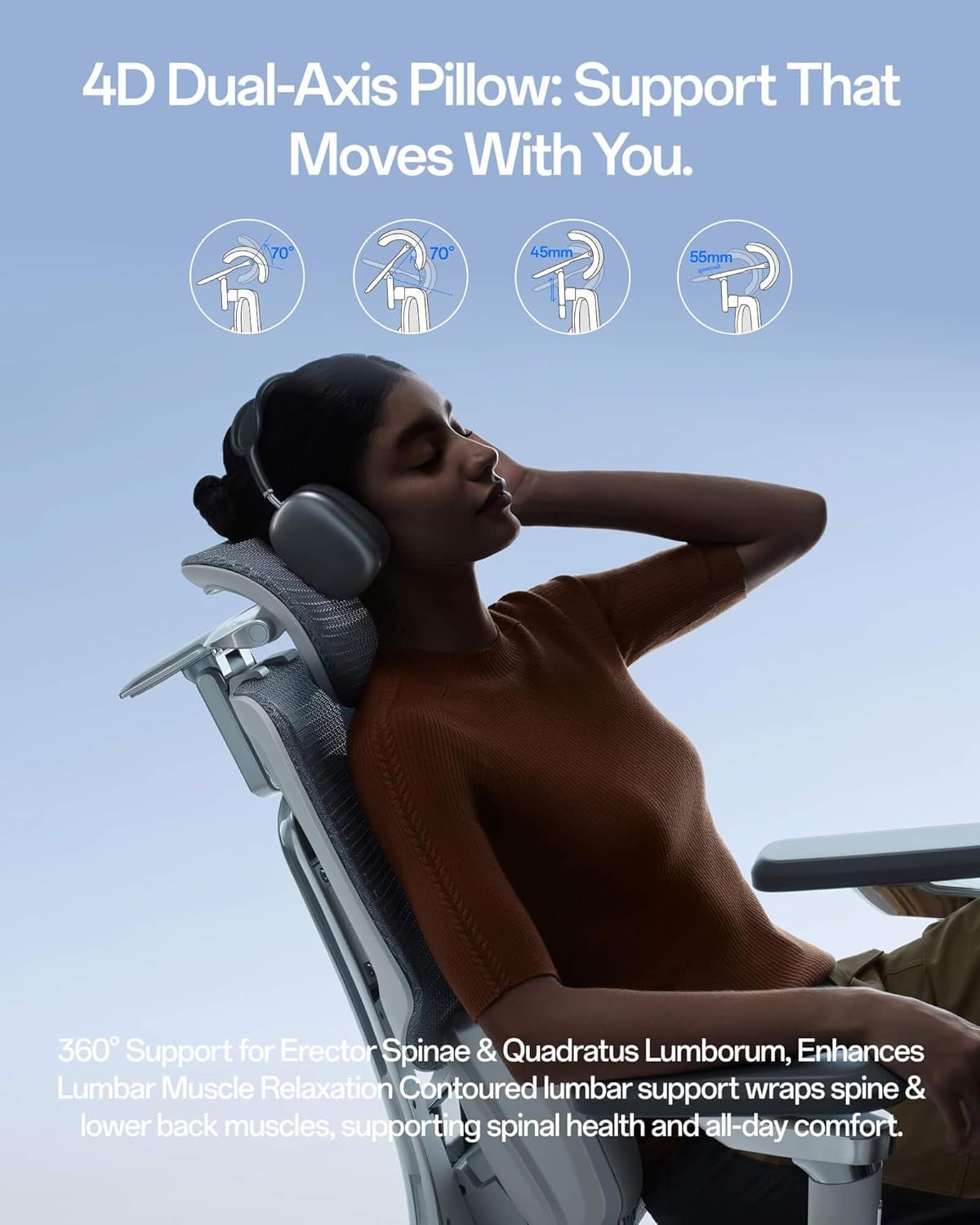 Hbathtda X7 Smart Ergonomic Chair, Office Chair, with Fully Automated Lumbar Tracking, 4D Adjustable Headrest, 720° Adjustable Armrests, Ventilated Seat Cushion, Swivel, Grey