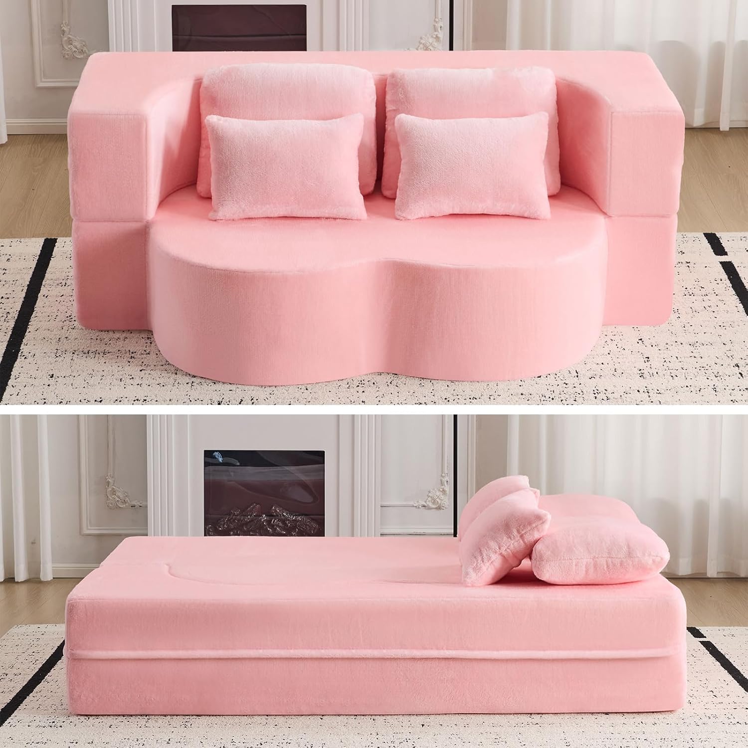 JOYBthtASE 78in Sofa Couch Convertible Oversized Cloud Loveseat Minimalist Sleeper Sofa Bed for Living Room, Apartment, Office, No Assembly Required (Coffee Corduroy)