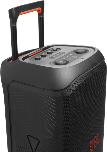PartyBox Stage 320 - Portable Party Speaker with Telescopic Handle & Wide, Sturdy Wheels, Powerful Pro Sound, Futuristic lightshow, Up to 18 Hours of Play time, Splash Proof (White)