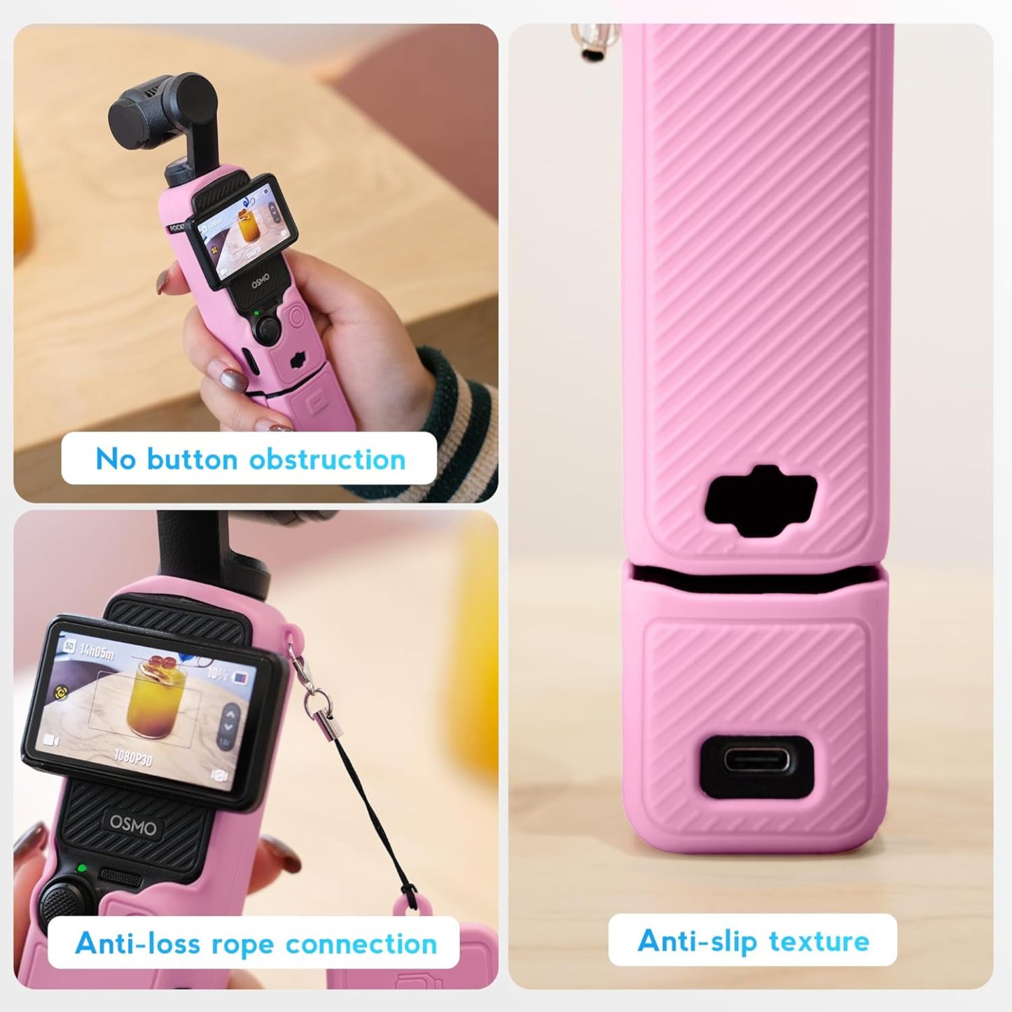 Pocthtket 3 Case, Soft Silicone Protective Case Compatible with DJI Osmo Pockthtet 3 Creator Combo, Lightweight creen Protector Grip Cover Accessories for Xtra Muse - Pink
