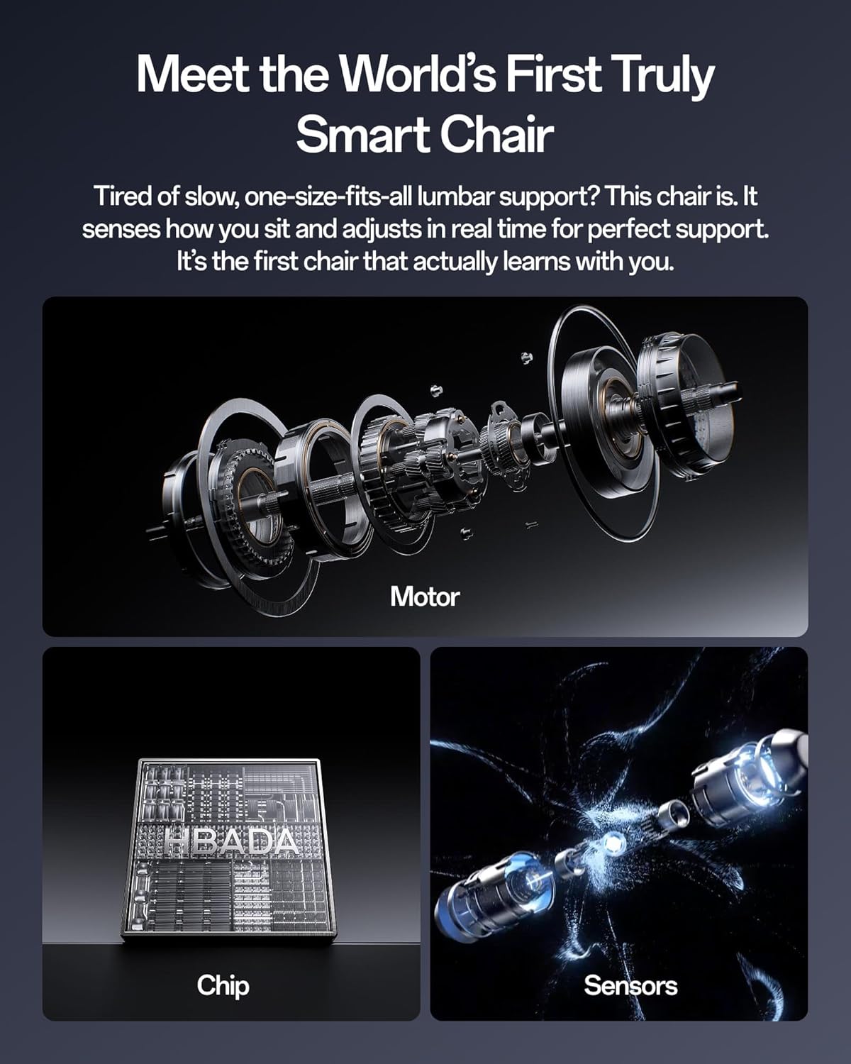 Hbathtda X7 Smart Ergonomic Chair, Office Chair, with Fully Automated Lumbar Tracking, 4D Adjustable Headrest, 720° Adjustable Armrests, Ventilated Seat Cushion, Swivel, Grey