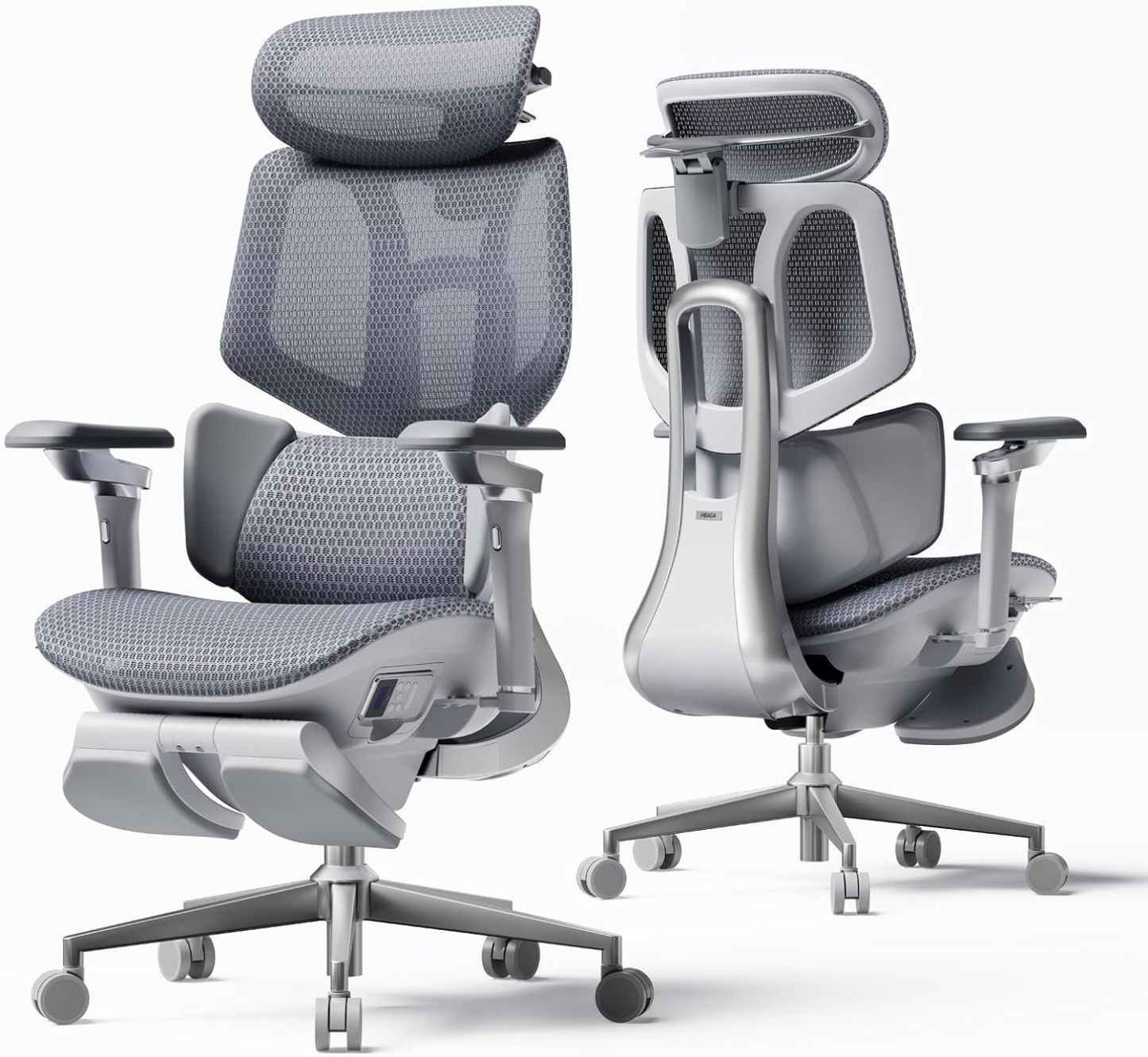 Hbathtda X7 Smart Ergonomic Chair, Office Chair, with Fully Automated Lumbar Tracking, 4D Adjustable Headrest, 720° Adjustable Armrests, Ventilated Seat Cushion, Swivel, Grey