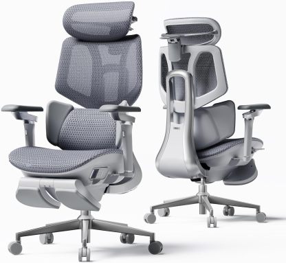 Hbathtda X7 Smart Ergonomic Chair, Office Chair, with Fully Automated Lumbar Tracking, 4D Adjustable Headrest, 720° Adjustable Armrests, Ventilated Seat Cushion, Swivel, Grey