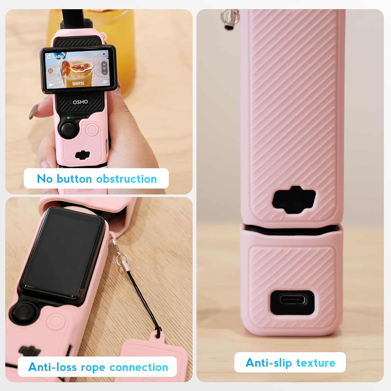 Pocthtket 3 Case, Soft Silicone Protective Case Compatible with DJI Osmo Pockthtet 3 Creator Combo, Lightweight creen Protector Grip Cover Accessories for Xtra Muse - Pink